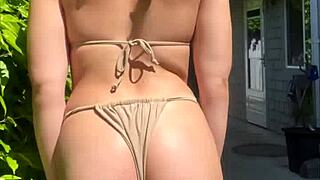 European babe enjoys summer in her bikini collection