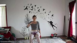 Yoga instructor gives special attention to his wife’s curvaceous body.