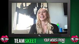 Kay Lovely's Christmas interview with her worst friend behind the scenes of a hot team skeet scene