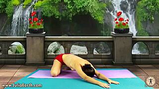 Topless yoga and workout with Julia V Earth outdoors