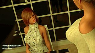 Visual novel with erotic content featuring a red-haired MILF