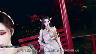 3D animated Chinese beauty gets old man's hard cock