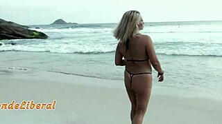 Beach trailer with microbikini, showcasing bold intimate acts
