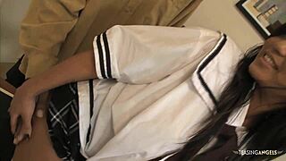 Black teacher penetrates brunette's pussy with BBC